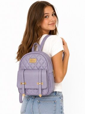 EUC KKXIU Lavender Purple Quilted Mini Backpack Gold Tone Hardware